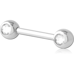 14K WHITE GOLD  GOLD DOUBLE SIDE PREMIUM CRYSTALS JEWELED NIPPLE BARBELL
