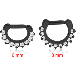 STERILE BLACK PVD COATED SURGICAL STEEL GRADE 316L ROUND PRONG SET JEWELED HINGED SEPTUM CLICKER RING