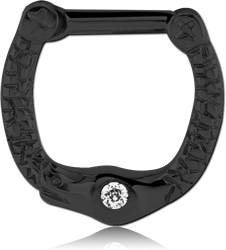 STERILE BLACK PVD COATED SURGICAL STEEL GRADE 316L JEWELED SNAKE HINGED SEPTUM CLICKER