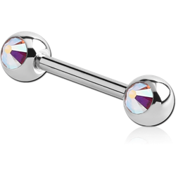 STERILE SURGICAL STEEL GRADE 316L DOUBLE SIDE PREMIUM CRYSTALS JEWELED NIPPLE BARBELL
