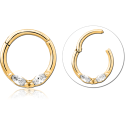 STERILE GOLD PVD COATED SURGICAL STEEL GRADE 316L JEWELED HINGED SEPTUM RING