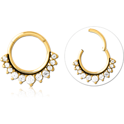 STERILE GOLD PVD COATED SURGICAL STEEL GRADE 316L ROUND JEWELED HINGED SEGMENT RING