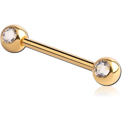 STERILE GOLD PVD COATED SURGICAL STEEL GRADE 316L DOUBLE SIDE PREMIUM CRYSTALS JEWELED NIPPLE BARBELL