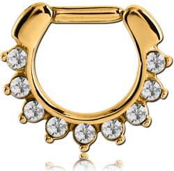 STERILE GOLD PVD COATED SURGICAL STEEL GRADE 316L ROUND JEWELED HINGED SEPTUM CLICKER