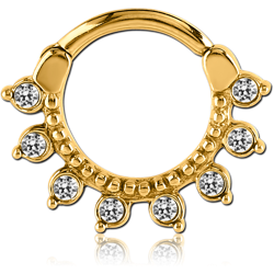 STERILE GOLD PVD COATED SURGICAL STEEL GRADE 316L ROUND JEWELED HINGED SEPTUM CLICKER