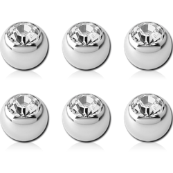 STERILE PACK OF 6 SURGICAL STEEL GRADE 316L PREMIUM CRYSTAL JEWELED BALLS