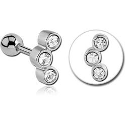 STERILE SURGICAL STEEL GRADE 316L TRIPLE JEWELED TRAGUS MICRO BARBELL