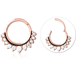 STERILE ROSE GOLD PVD COATED SURGICAL STEEL GRADE 316L ROUND JEWELED HINGED SEGMENT RING