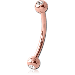 STERILE ROSE GOLD PVD COATED SURGICAL STEEL GRADE 316L DOUBLE JEWELED CURVED MICRO BARBELL