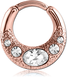 STERILE ROSE GOLD PVD COATED SURGICAL STEEL GRADE 316L JEWELED HINGED SEPTUM CLICKER