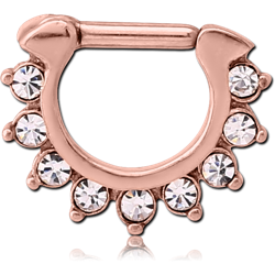 STERILE ROSE GOLD PVD COATED SURGICAL STEEL GRADE 316L ROUND JEWELED HINGED SEPTUM CLICKER