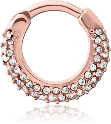 STERILE ROSE GOLD PVD COATED SURGICAL STEEL GRADE 316L ROUND JEWELED HINGED SEPTUM CLICKER