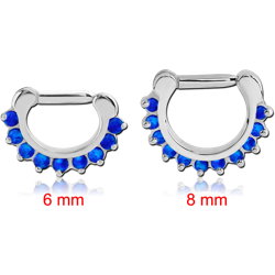 STERILE SURGICAL STEEL GRADE 316L ROUND PRONG SET ORGANIC SYNTHETIC OPAL HINGED SEPTUM CLICKER RING