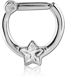 STERILE SURGICAL STEEL GRADE 316L STAR JEWELED HINGED SEPTUM CLICKER