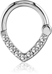 STERILE SURGICAL STEEL GRADE 316L ROUND VALUE JEWELED HINGED SEPTUM CLICKER RING