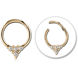 ZIRCON GOLD PVD COATED SURGICAL STEEL GRADE 316L ROUND JEWELED HINGED SEPTUM RING
