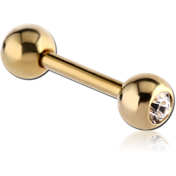 ZIRCON GOLD PVD COATED SURGICAL STEEL GRADE 316L JEWELED BARBELL