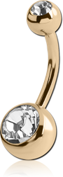 ZIRCON GOLD PVD COATED TITANIUM ALLOY DOUBLE OPTIMA CRYSTAL NAVEL BANANA
