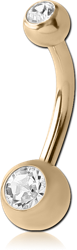 ZIRCON GOLD PVD COATED TITANIUM ALLOY DOUBLE PREMIUM CRYSTALS JEWELED MINI NAVEL BANANA