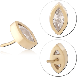 316L GOLD PVD 18 COATED SURGICAL STEEL GRADE 316L THREADLESS ATTACHMENT MARQUISE CLEAR GEM BEZEL