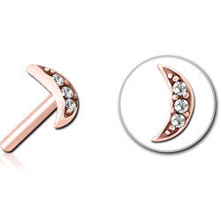 ROSE GOLD PVD COATED SURGICAL STEEL GRADE 316L JEWELED THREADLESS ATTACHMENT - CRESCENT