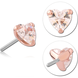 14 KARAT ROSE GOLD JEWELED ATTACHMENT TITANIUM THREADLESS PIN - HEART