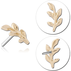 14K YELLOW GOLD TOP WITH TITANIUM ALLOY THREADLESS PIN LEAF BRANCH LEFT