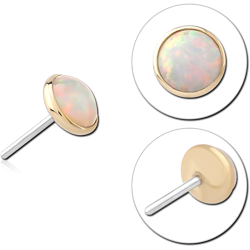14 KARAT GOLD YELLOW SYNTHETIC OPAL JEWELED ATTACHMENT TITANIUM THREADLESS PINS