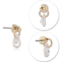 14 KARAT GOLD YELLOW JEWELED ATTACHMENT TITANIUM THREADLESS PIN- PEAR
