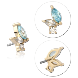 14 KARAT GOLD YELLOW JEWELED ATTACHMENT TITANIUM THREADLESS PIN