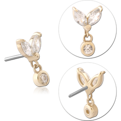 14 KARAT GOLD YELLOW JEWELED ATTACHMENT TITANIUM THREADLESS PIN