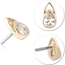 14 KARAT GOLD YELLOW JEWELED ATTACHMENT TITANIUM THREADLESS PIN