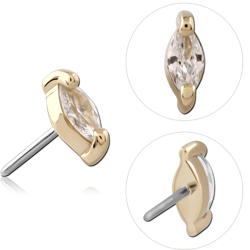 14K YELLOW GOLD JEWELED ATTACHMENT TITANIUM ALLOY THREADLESS PIN