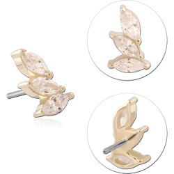 14K YELLOW GOLD JEWELED ATTACHMENT TITANIUM ALLOY THREADLESS PIN