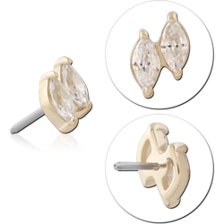 14K YELLOW GOLD JEWELED ATTACHMENT TITANIUM ALLOY THREADLESS PIN