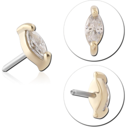 14K YELLOW GOLD JEWELED ATTACHMENT TITANIUM ALLOY THREADLESS PIN