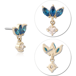 14K YELLOW GOLD JEWELED ATTACHMENT TITANIUM ALLOY THREADLESS PIN