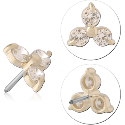 14K YELLOW GOLD JEWELED ATTACHMENT TITANIUM ALLOY THREADLESS PIN