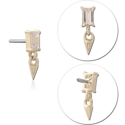 14K YELLOW GOLD JEWELED ATTACHMENT TITANIUM ALLOY THREADLESS PIN