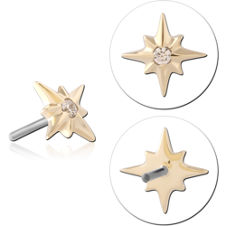 14K YELLOW GOLD JEWELED ATTACHMENT TITANIUM ALLOY THREADLESS PIN