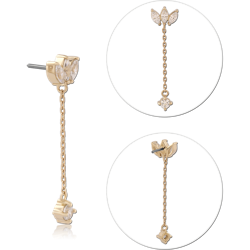 14K YELLOW GOLD TOP WITH TITANIUM ALLOY THREADLESS PIN TRIPLE MARQUISE GEM WITH CHAIN