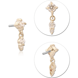 14K YELLOW GOLD TOP WITH TITANIUM ALLOY THREADLESS PIN TRIPLE GEM DROP