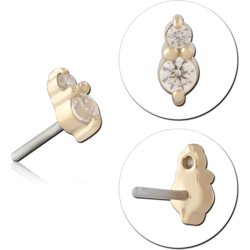14K YELLOW GOLD JEWELED ATTACHMENT TITANIUM ALLOY THREADLESS PIN