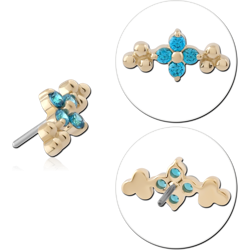 14K YELLOW GOLD TOP WITH TITANIUM ALLOY THREADLESS PIN FLOWER CLUSTER GEM