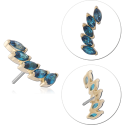 14K YELLOW GOLD TOP WITH TITANIUM ALLOY THREADLESS PIN FIVE MARQUISE GEM CURVE