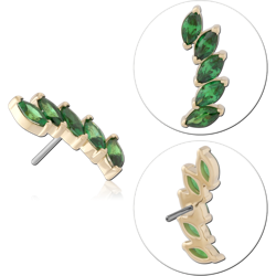 14K YELLOW GOLD TOP WITH TITANIUM ALLOY THREADLESS PIN FIVE MARQUISE GREEN GEM