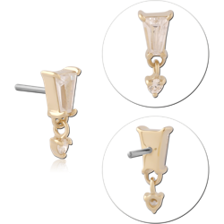 14K YELLOW GOLD TOP WITH TITANIUM ALLOY THREADLESS PIN BAGUETTE GEM WITH DANGLE
