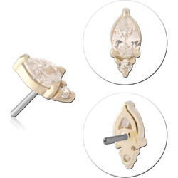 14K YELLOW GOLD JEWELED ATTACHMENT TITANIUM ALLOY THREADLESS PIN