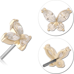 14K YELLOW GOLD JEWELED ATTACHMENT TITANIUM ALLOY THREADLESS PIN