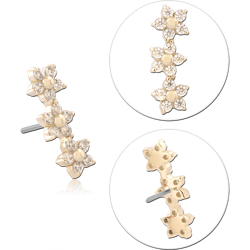 14K YELLOW GOLD TOP WITH TITANIUM ALLOY THREADLESS PIN FIVE FLOWER GEM CLUSTER